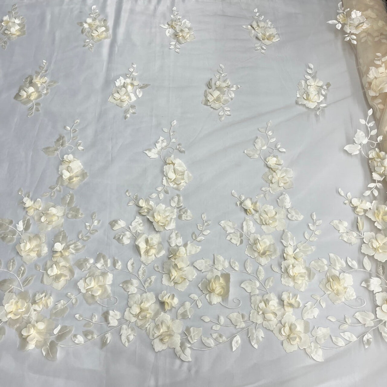 1 Yard - 3D Floral Lace Fabric Embroidered on 100% Polyester Soft Tulle Net Mesh | Lace USA - GD-010